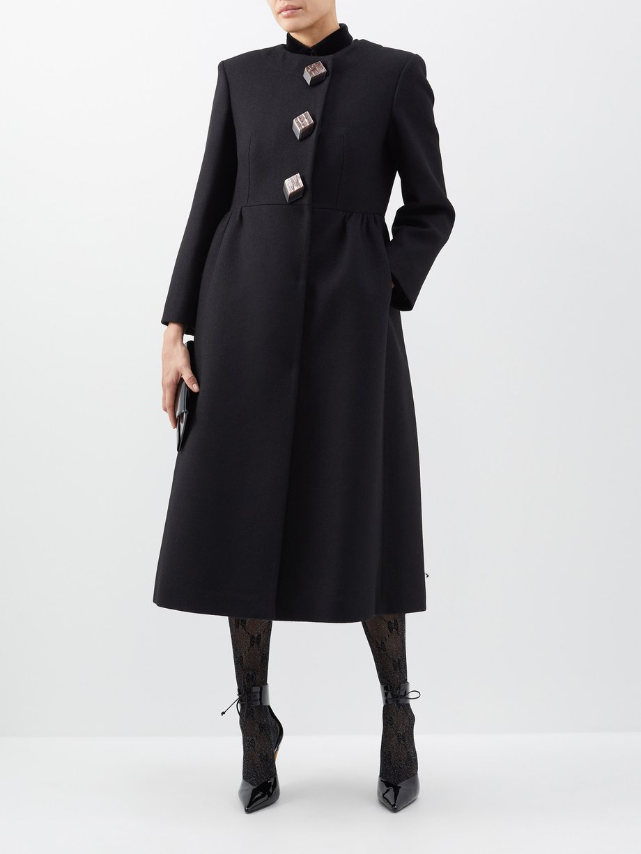 Black Geometric-button wool and mohair tailored coat | Gucci ...