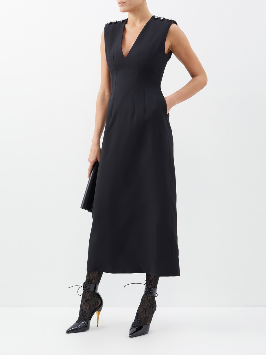 Black Button-embellished silk-blend crepe midi dress | Gucci ...