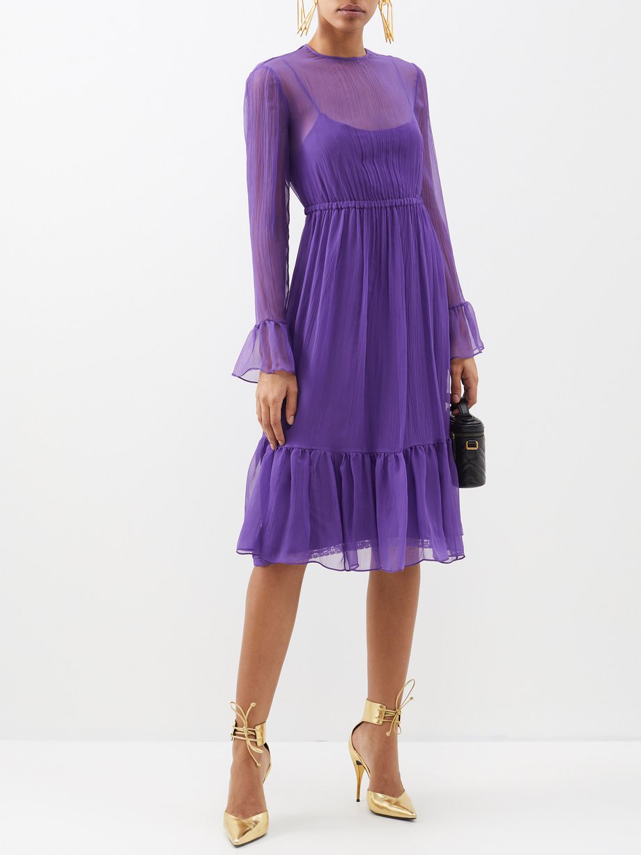 Purple Pleated silk-chiffon midi dress | Gucci | MATCHESFASHION US