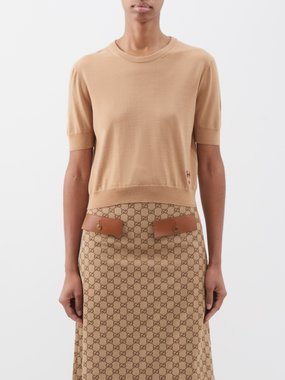 Animal jumbo GG canvas skirt in beige and blue  GUCCI US