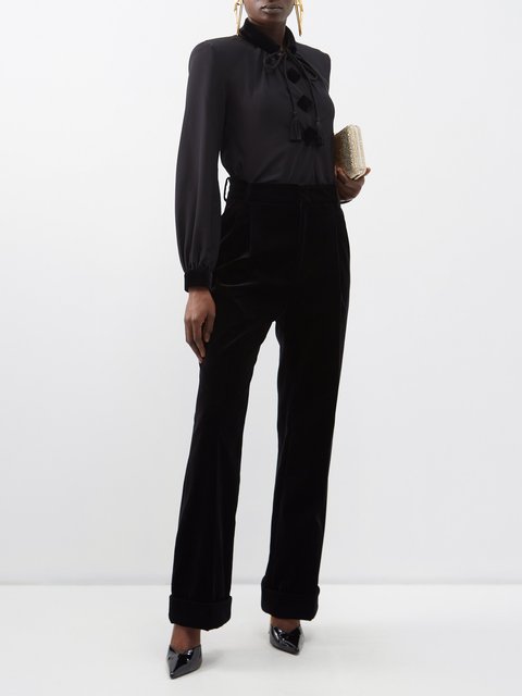 Buy Love & Roses Black Velvet Side Button Tag Wide Leg Trousers from Next  USA