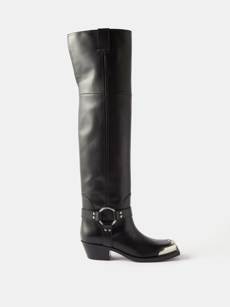 Black Toe-cap leather over-the-knee boots | Gucci | MATCHESFASHION UK