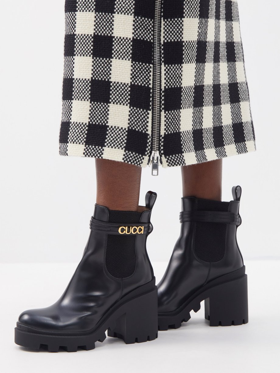 Black Logo-plaque leather ankle boots | Gucci | MATCHES UK