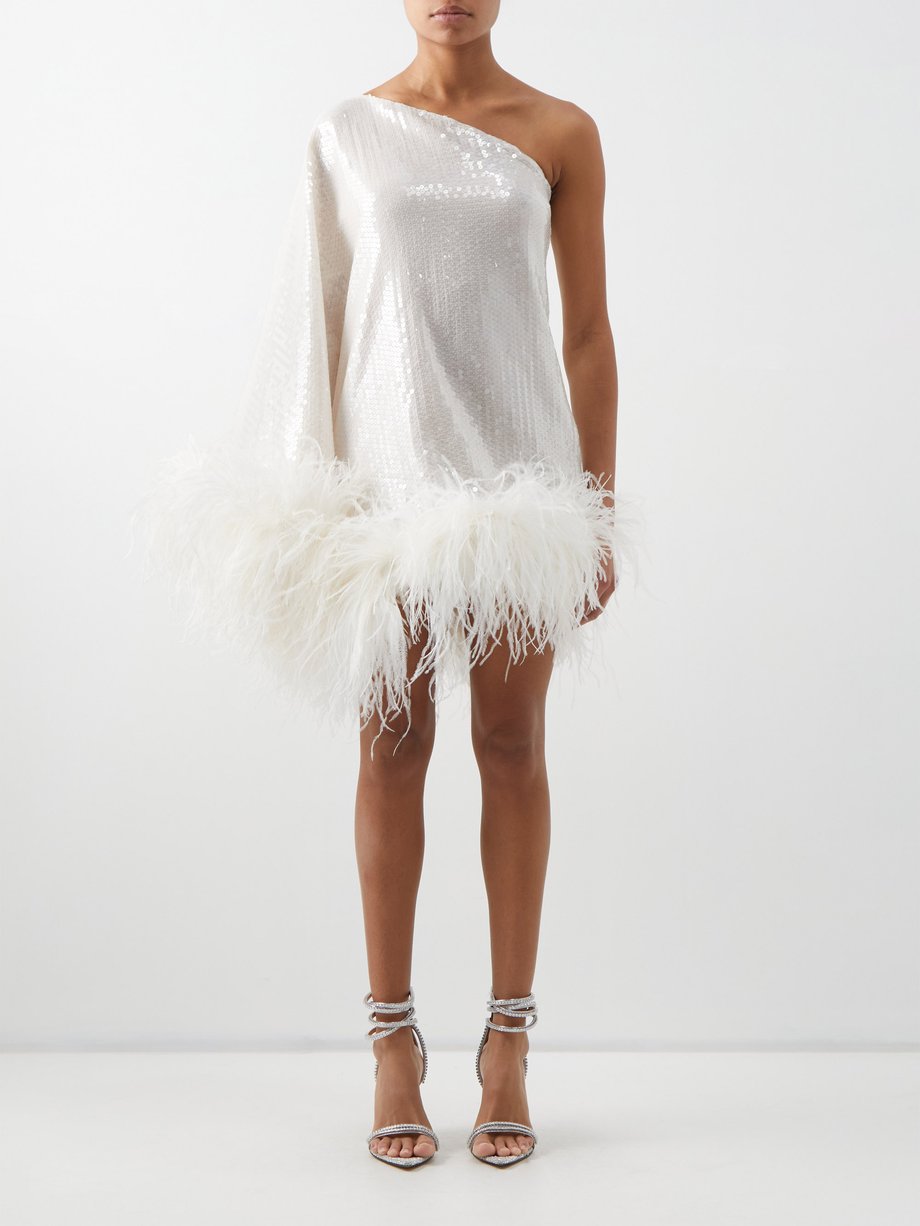 White Piccolo Disco one-shoulder sequinned mini dress | Taller Marmo ...