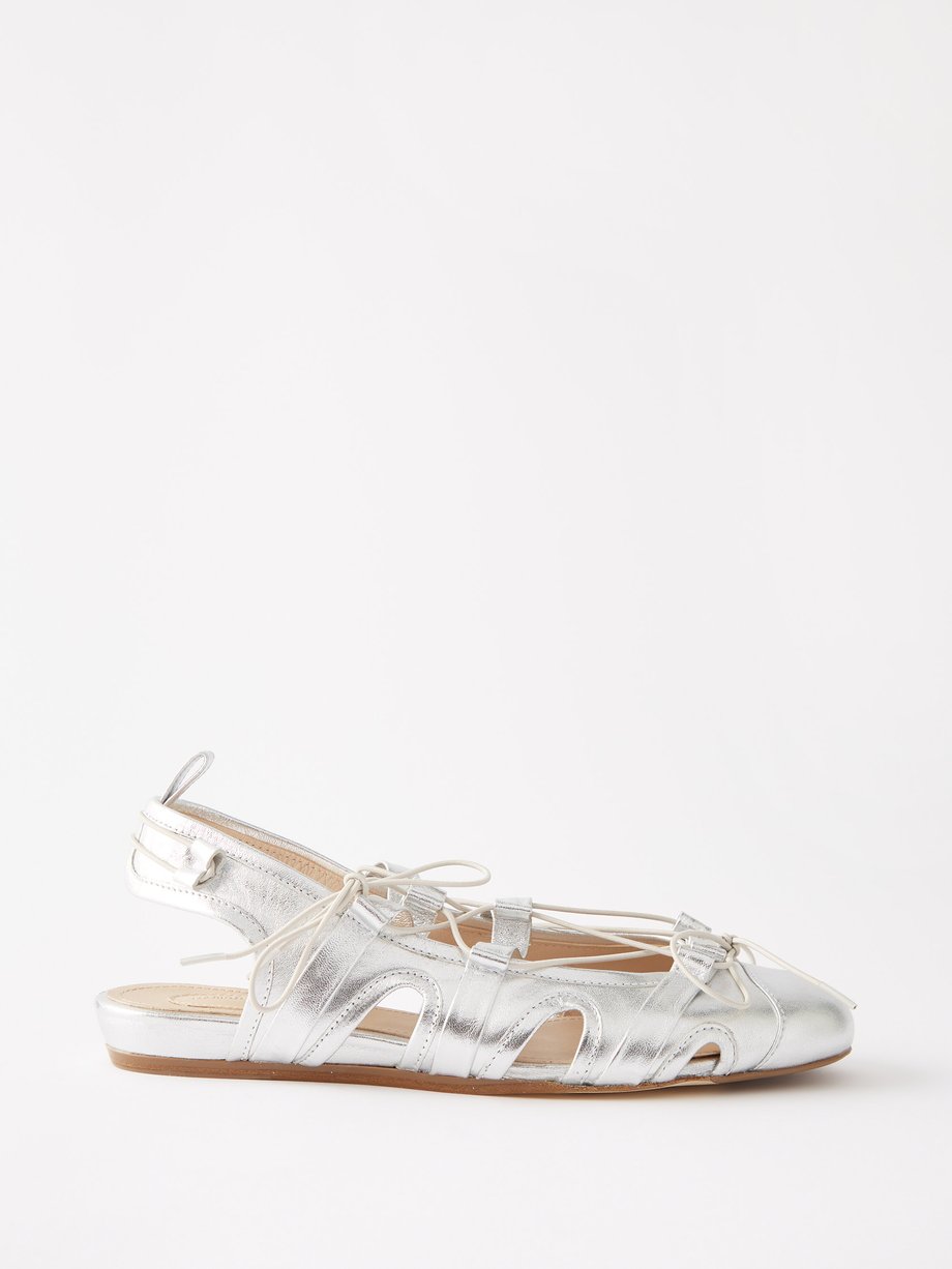 Silver Lace-up metallic-leather ballet flats | Simone Rocha ...