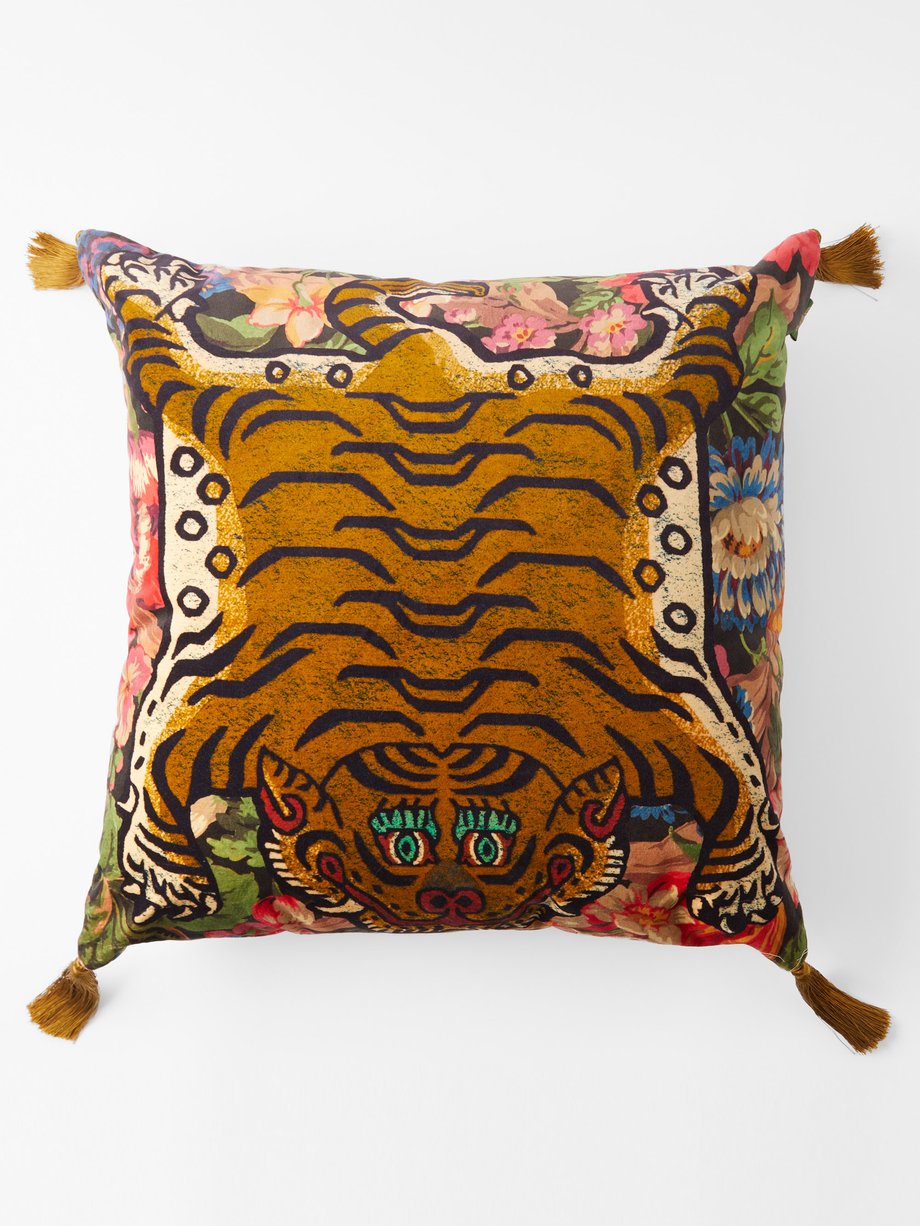 Gold Saber tiger-print tasselled velvet cushion | House of Hackney ...
