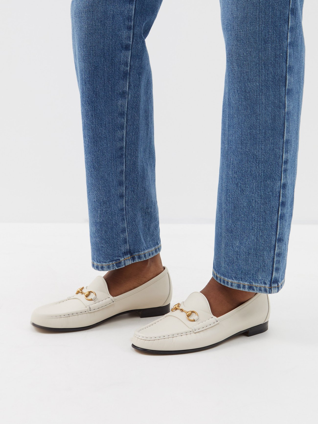 Horsebit Leather Loafers in White - Gucci