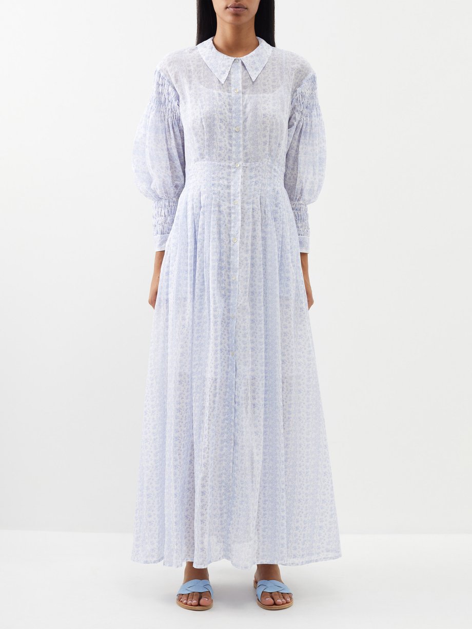 White Zoe floral-print cotton-voile maxi shirt dress | Thierry Colson ...