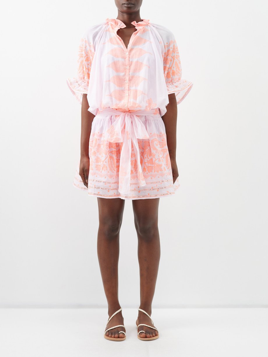 Embroidered cotton minidress in pink - Juliet Dunn