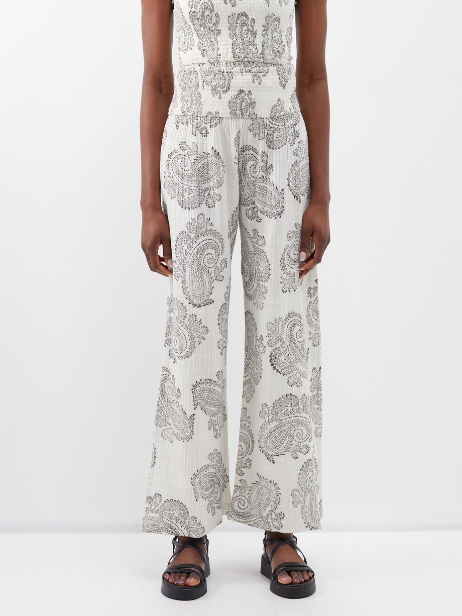White Maya paisley-print cotton-muslin trousers | Anaak | MATCHES UK