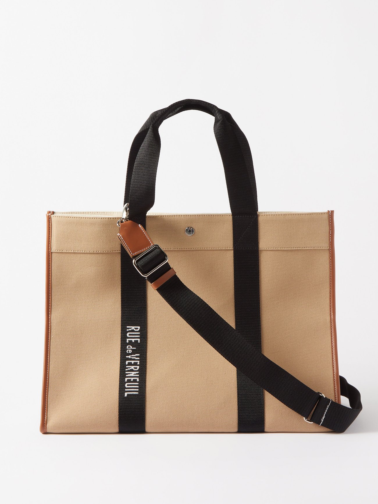 Beige black Traveller XL cotton-blend canvas tote bag | Rue De