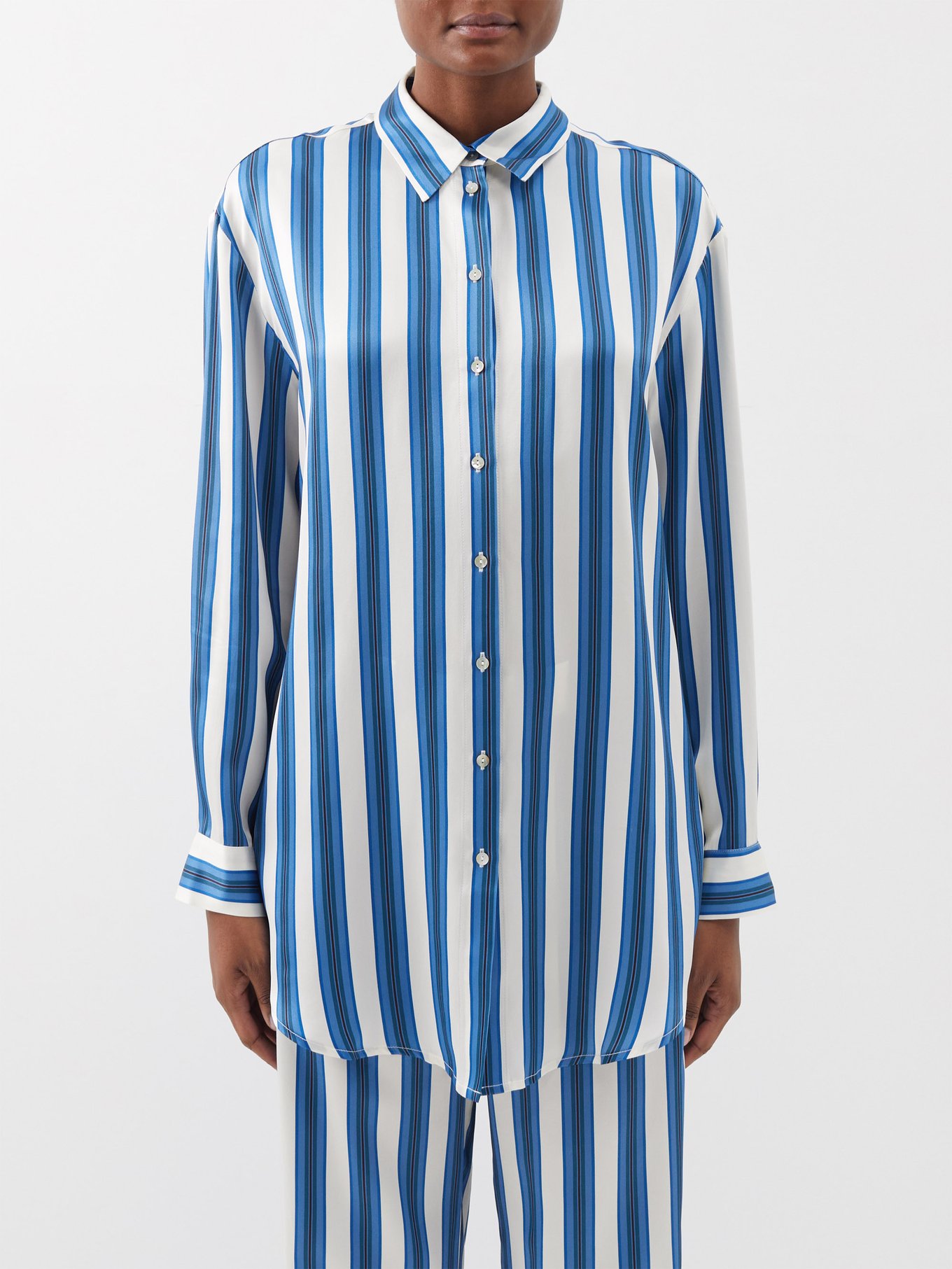 Controverse Klagen Verslagen Blue London striped silk pyjama shirt | Asceno | MATCHESFASHION US
