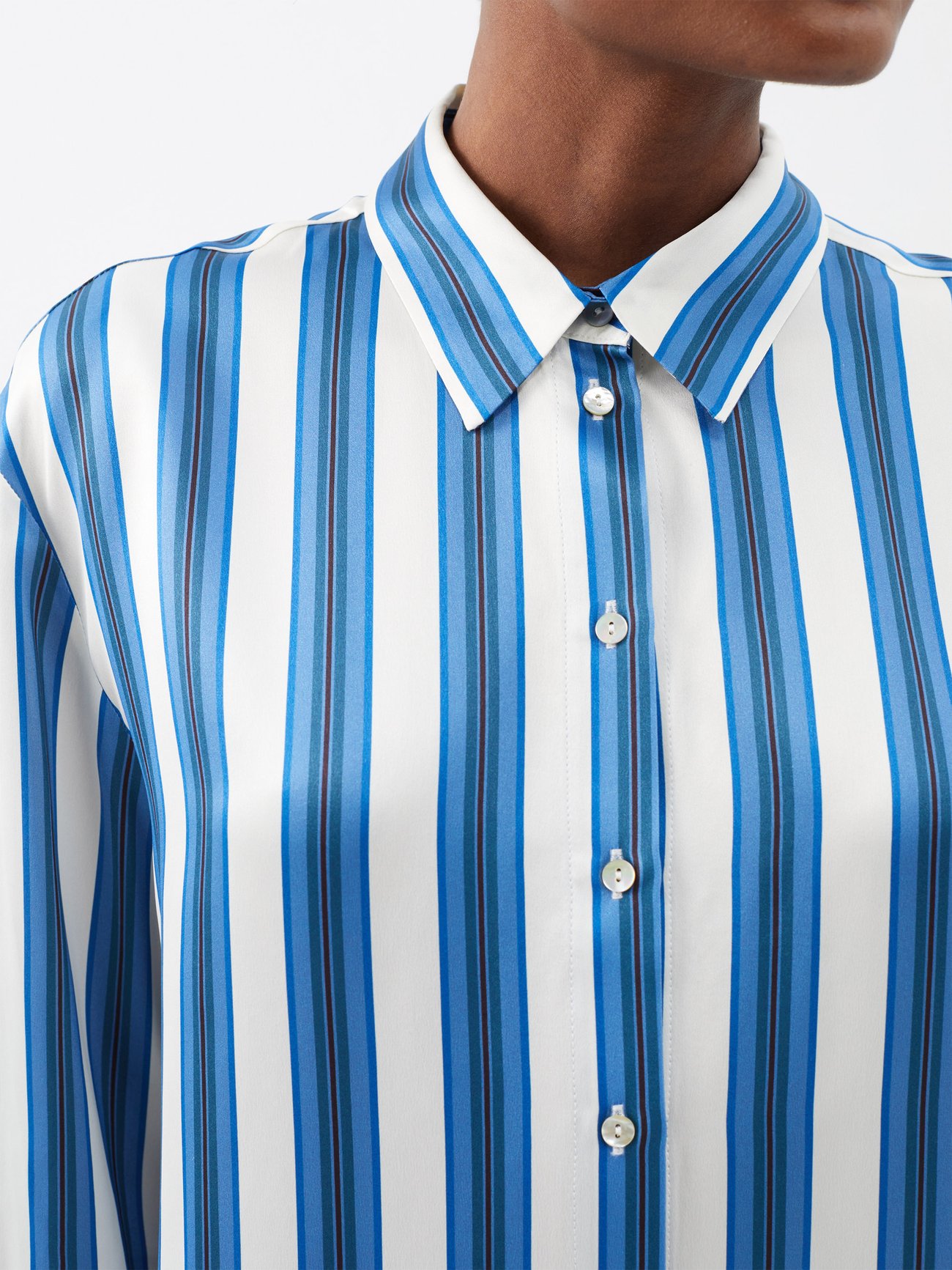 Asceno Paris Striped Silk Pajama Shirt in Blue