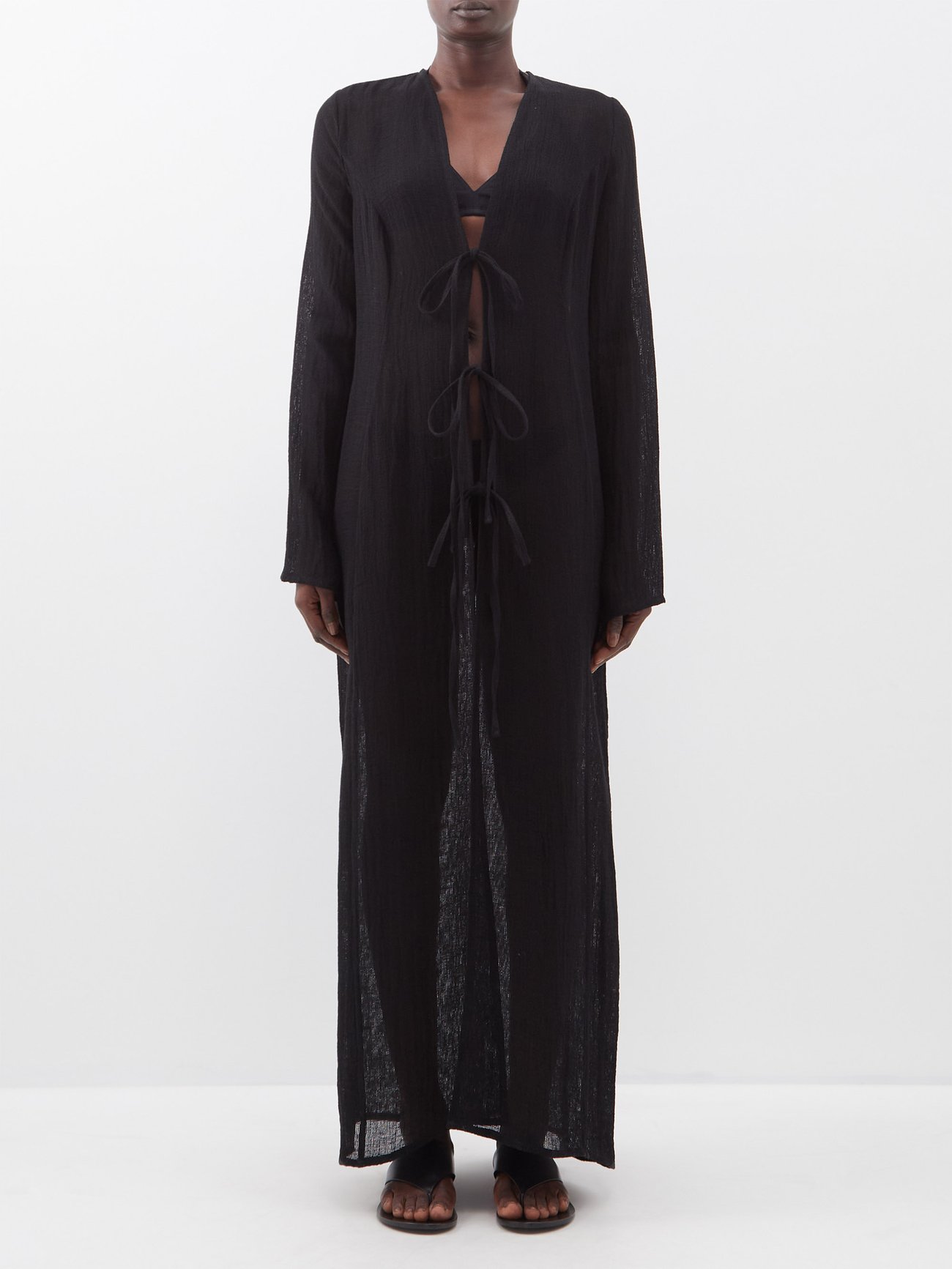 Black Dehmit tie-front organic-linen maxi dress | Le Kasha ...