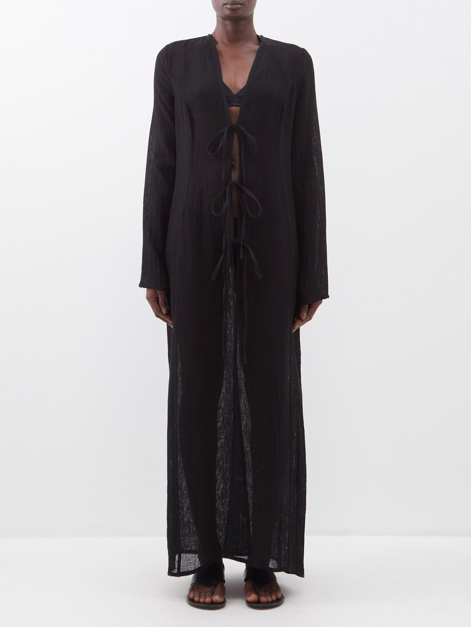 Black Dehmit tie-front organic-linen maxi dress | Le Kasha | MATCHES UK