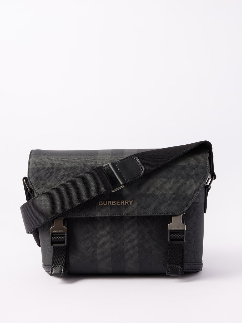 Burberry - London-check Faux-Leather Cross-body Bag - Mens - Charcoal Black