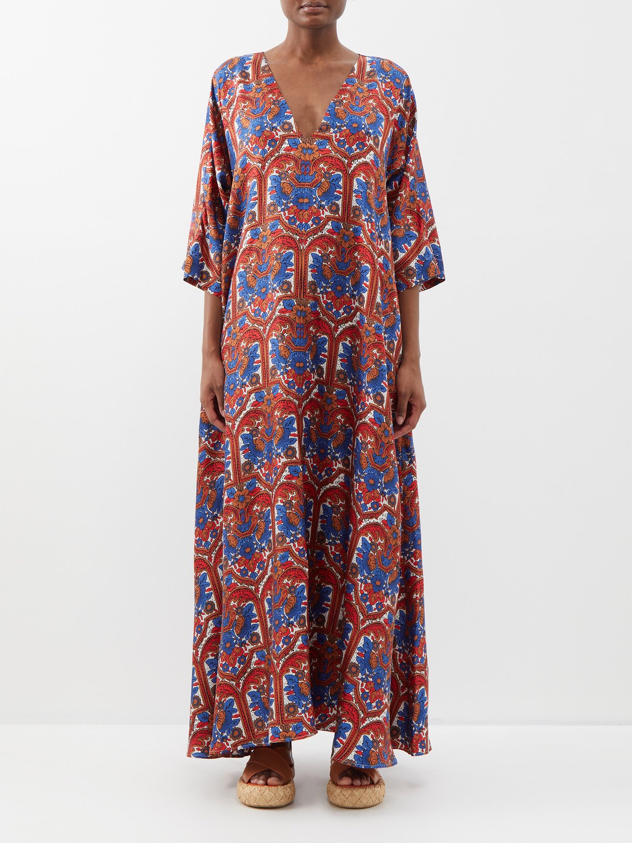 Navy Muumuu V-neck floral-print silk dress | La DoubleJ | MATCHESFASHION UK
