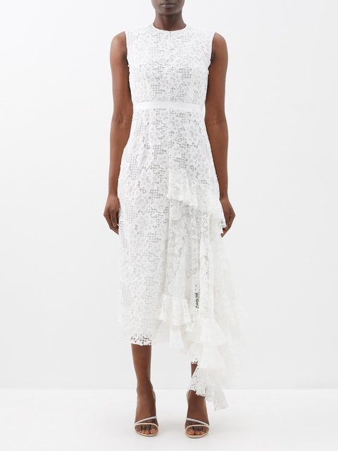 White Daisy Lace Dress With Tulle Ruffle And Ribbon Details – Rodarte