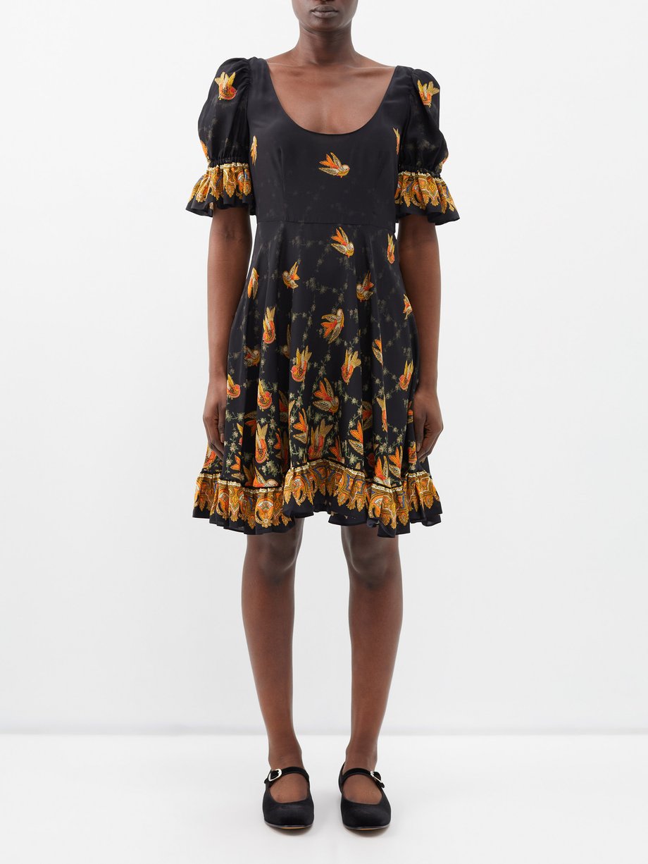 Black Bird-print silk crepe de Chine mini dress | Etro | MATCHES UK