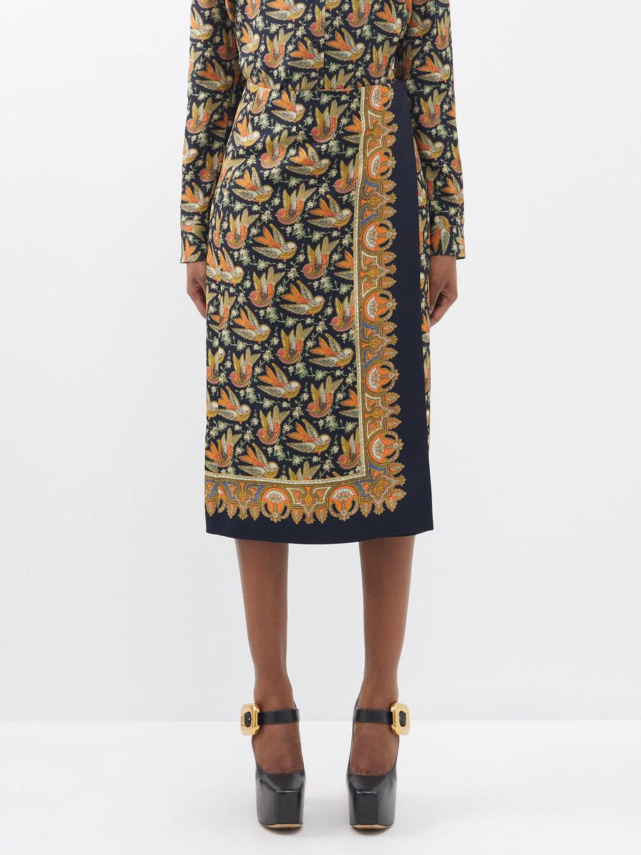 Black Bird and paisley print satin wrap skirt | Etro | MATCHESFASHION US