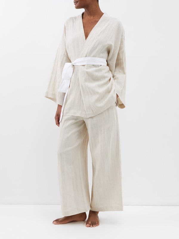 Deiji Studios 01 belted linen robe set