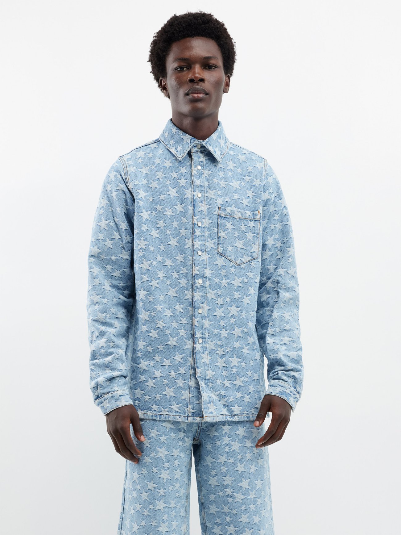 AMIRI: Blue Jacquard Denim Shirt