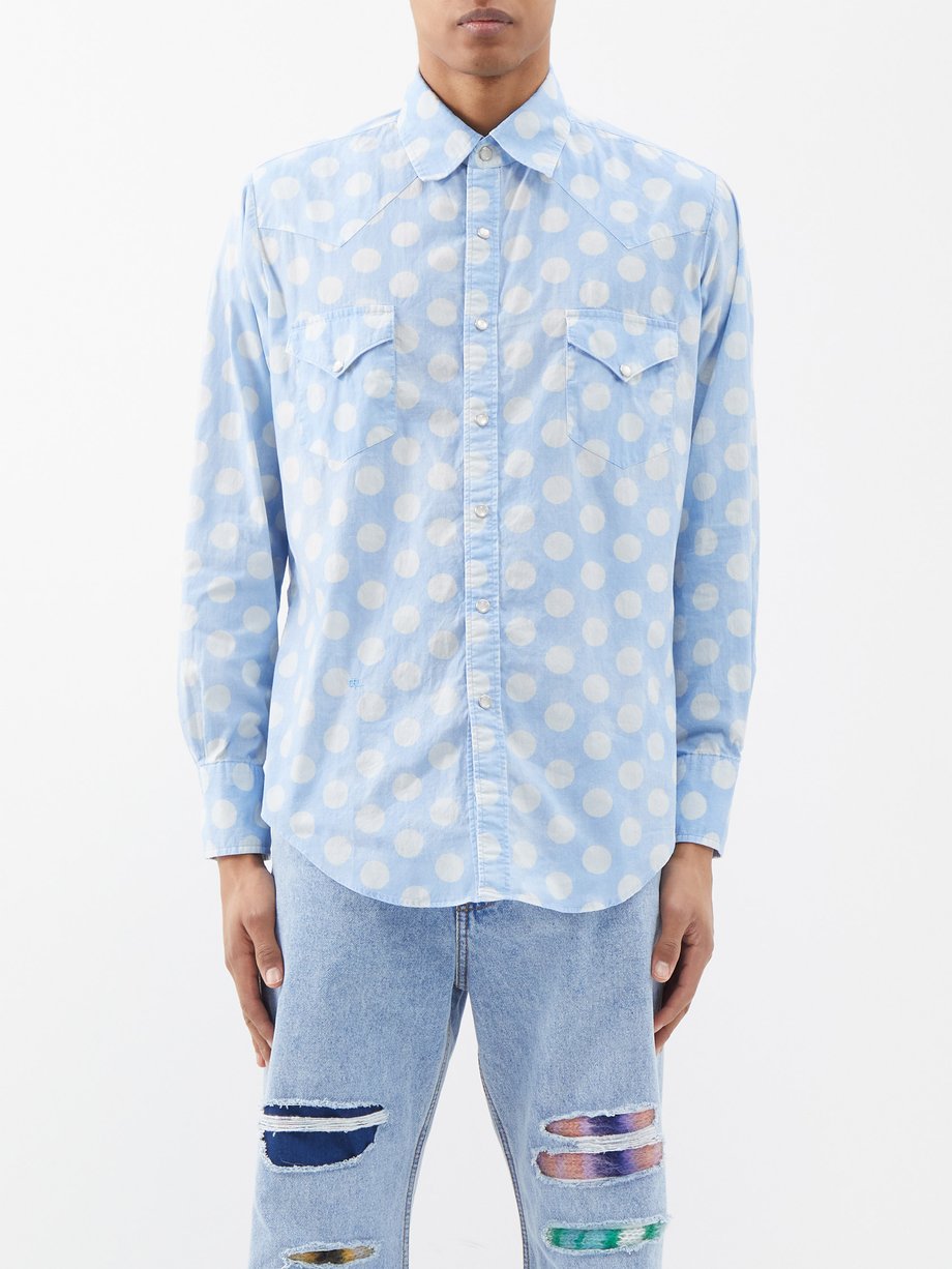 ERL イーアールエル Polka dot-print cotton shirt ブルー｜MATCHESFASHION（マッチズファッション)
