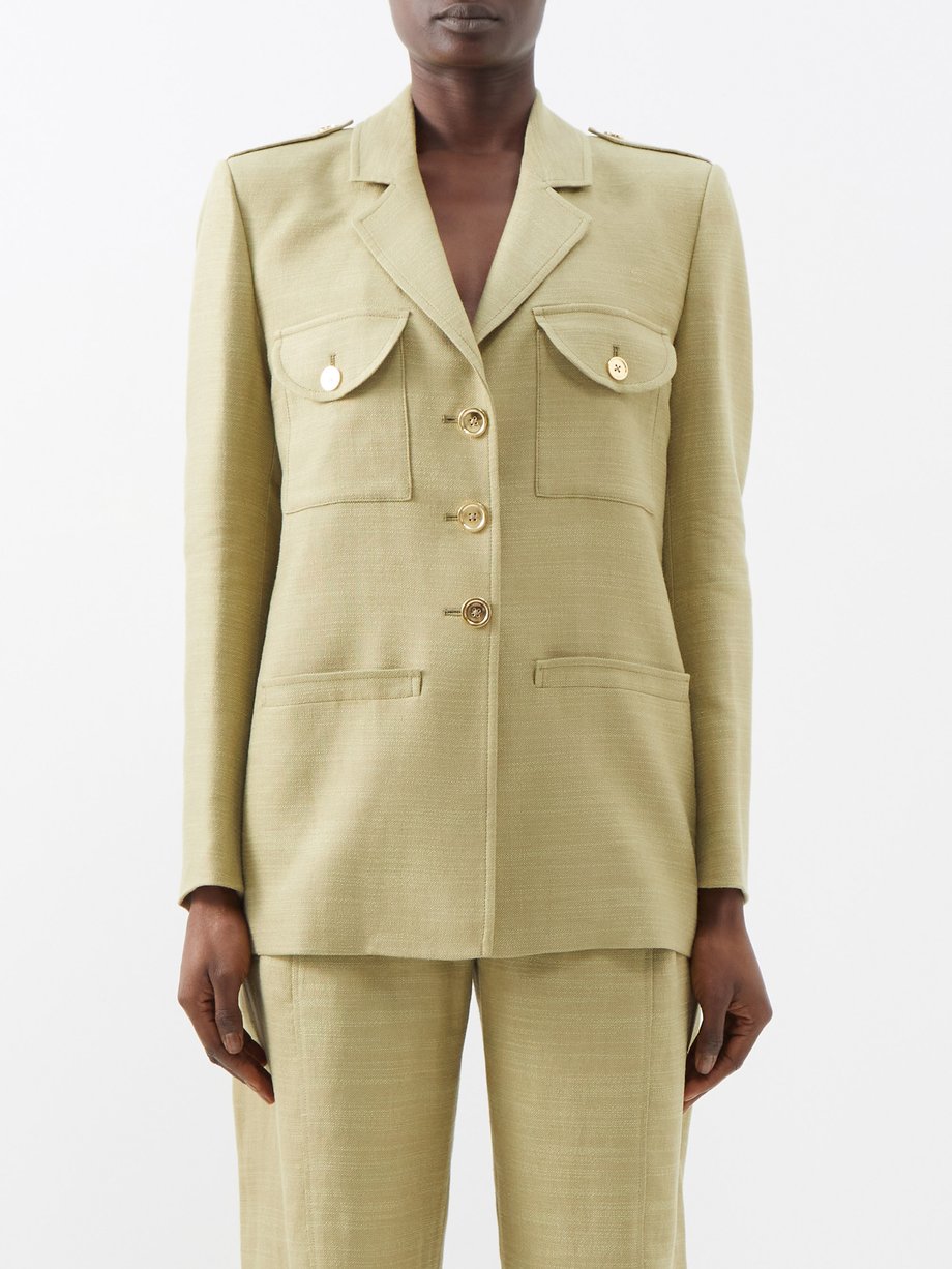 Blazé Milano ブレーズ ミラノ Path flap-pocket linen-blend suit jacket グリーン ...