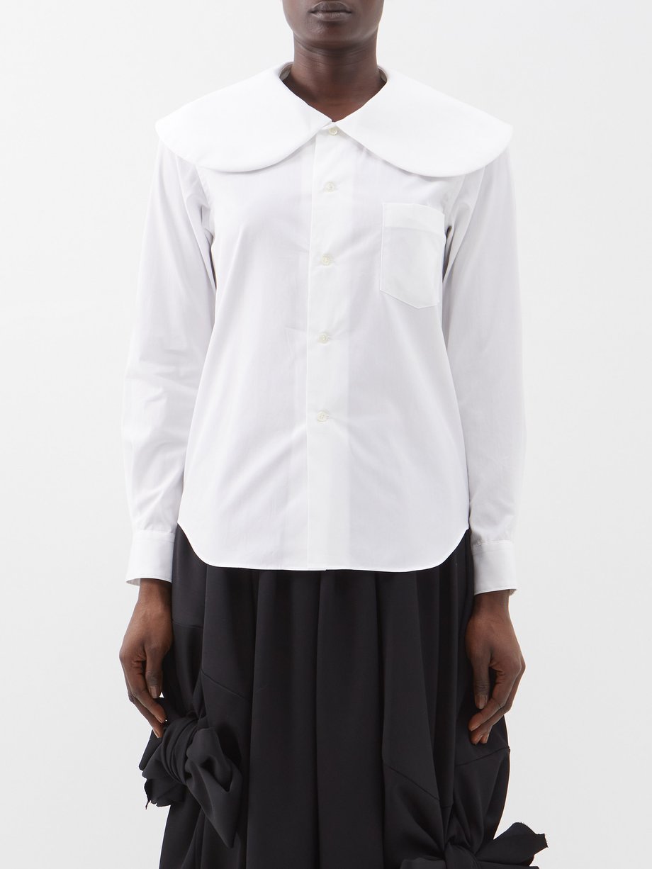 White Exaggerated Peter Pan-collar cotton-poplin shirt | Comme des