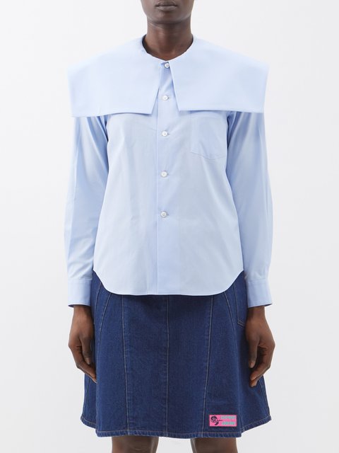 Blue Oversized-collar cotton-poplin shirt | Comme des