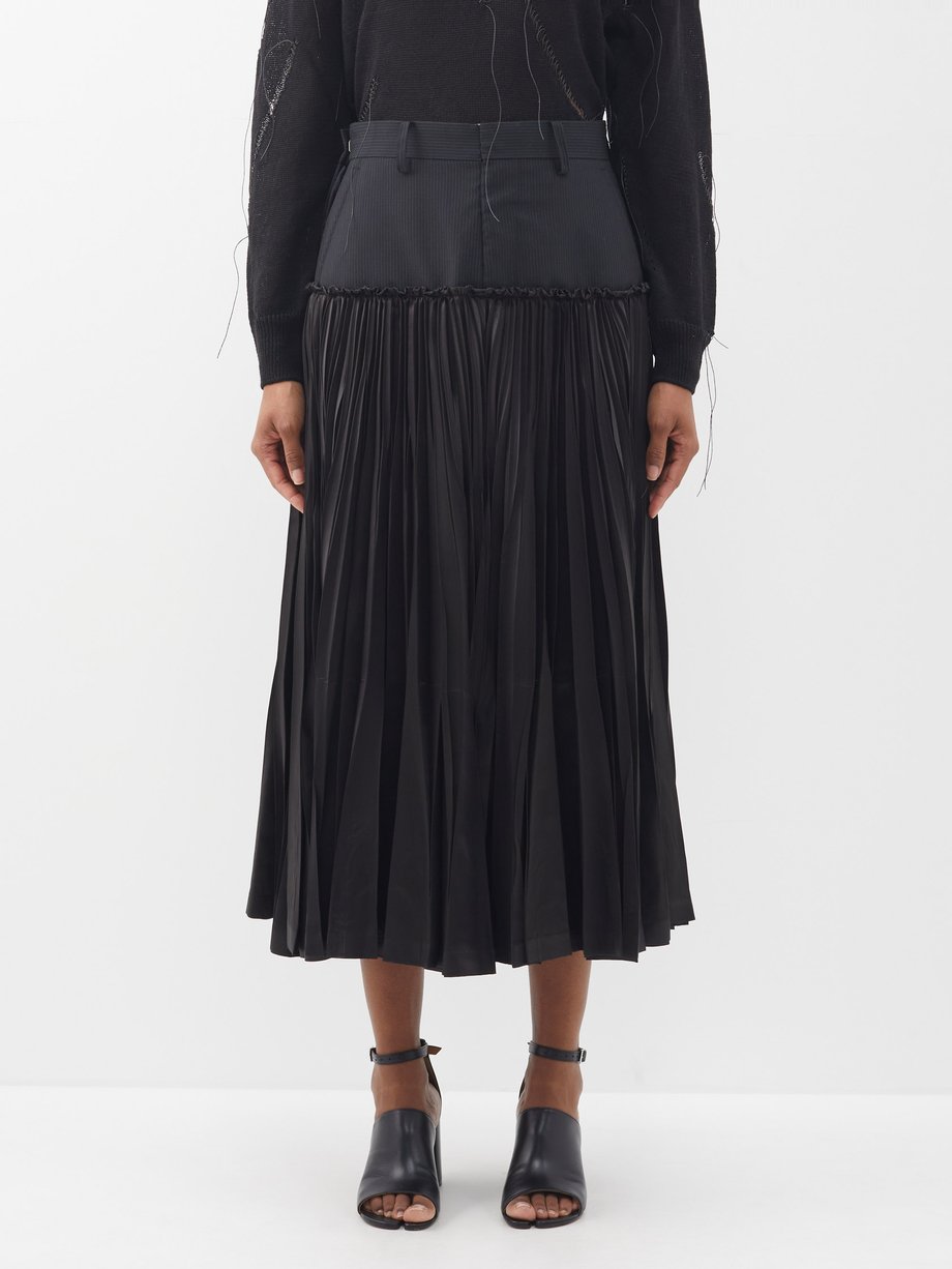 Black Tiered pleated wool-blend midi skirt | Junya Watanabe ...