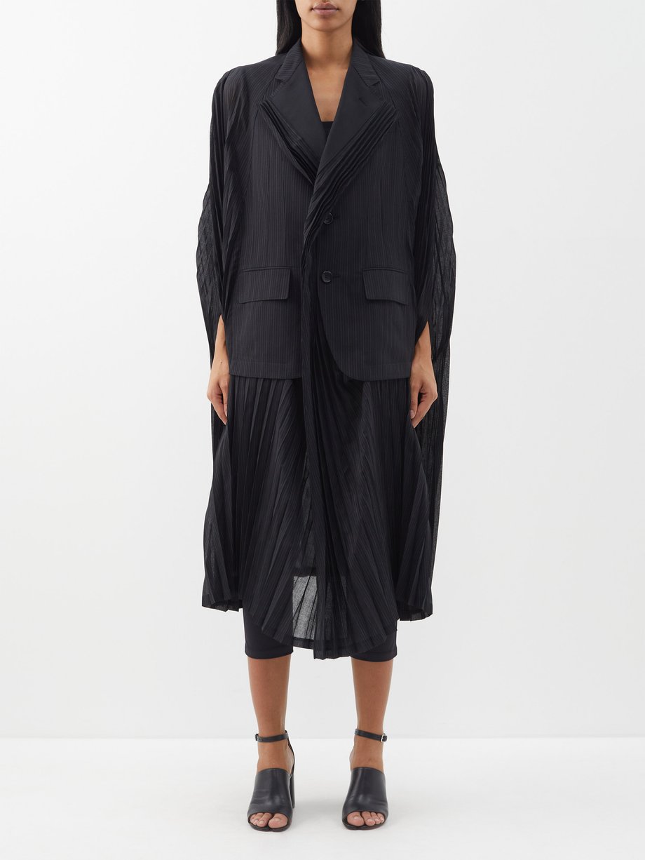Black Pleated cape-sleeve pinstripe jacket | Junya Watanabe ...