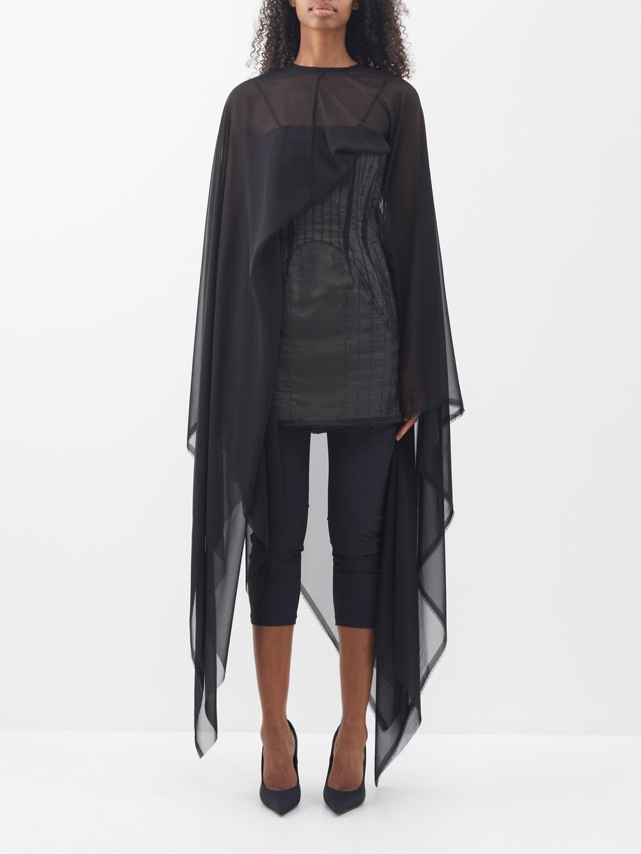 Black Cape-overlay georgette dress | Junya Watanabe | MATCHES UK