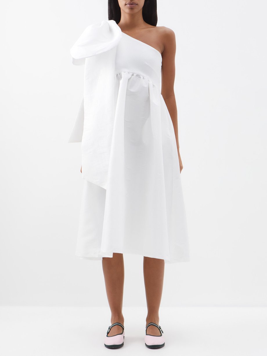 White Claresa one-shoulder taffeta midi dress | Kika Vargas ...