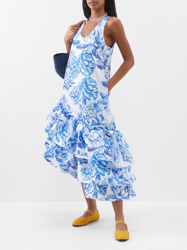 Kika Vargas Ronda ruffled-trim floral-print taffeta dress