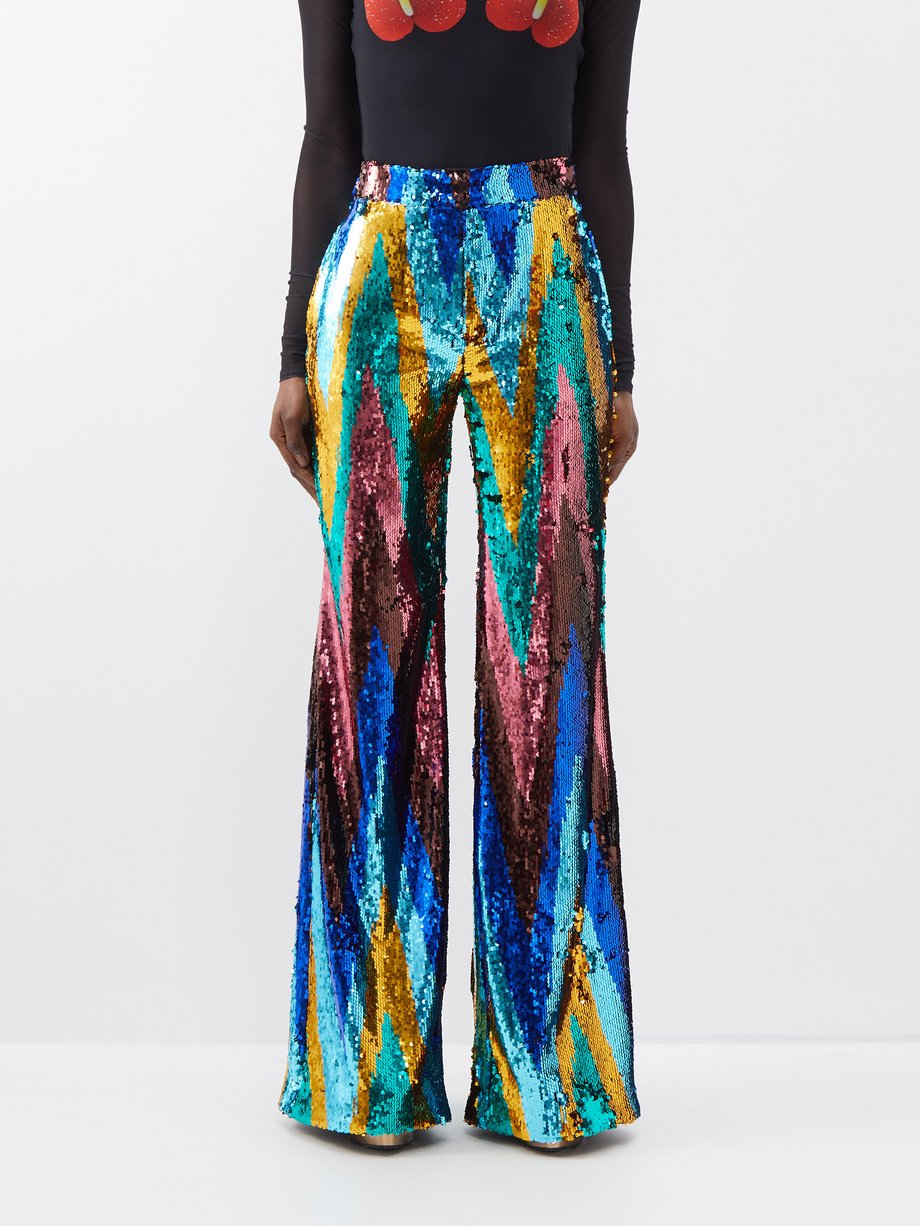 High-rise wide-leg sequined pants in pink - Halpern