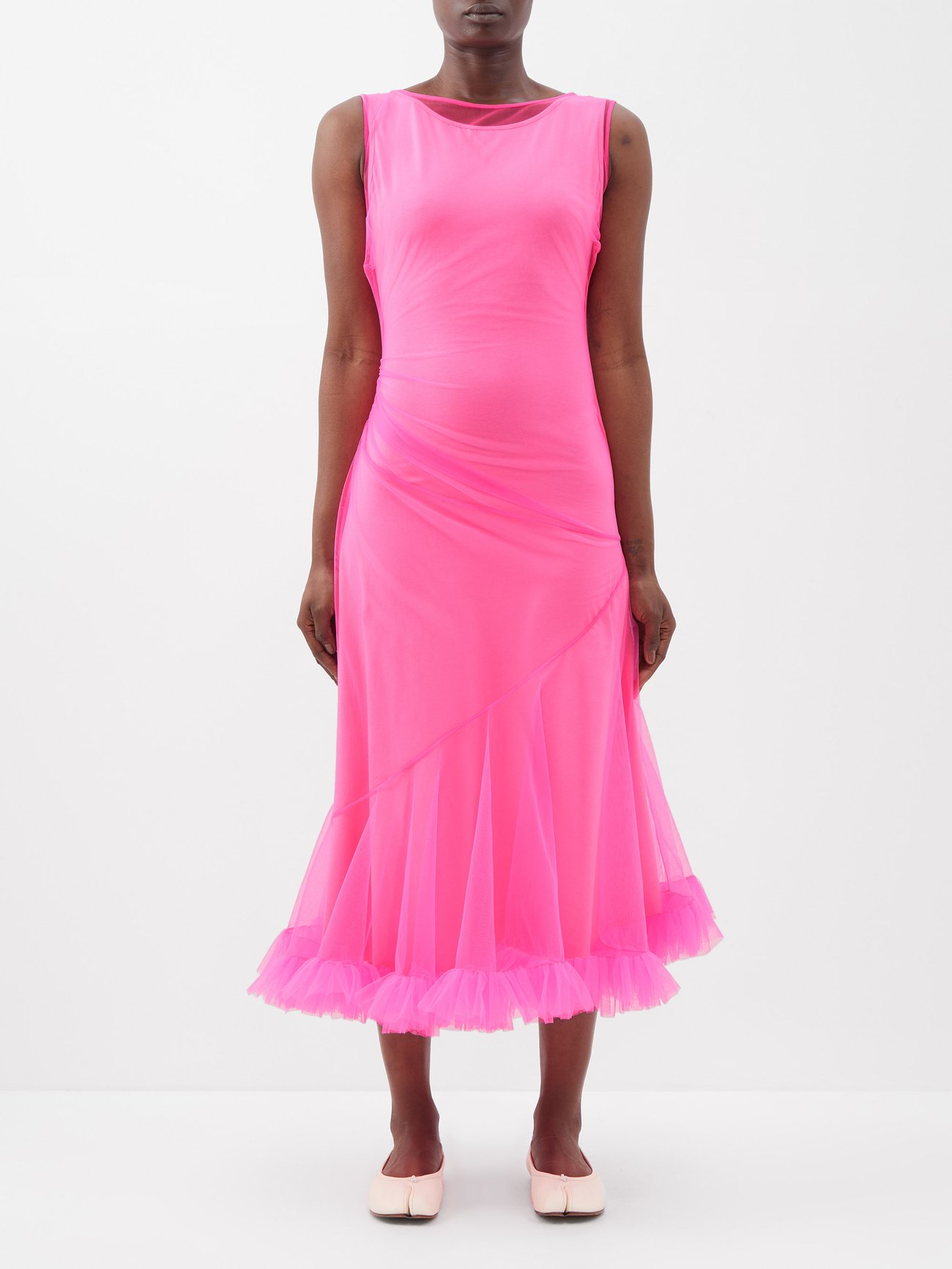 Jaz ruffle-trim tulle midi dress video