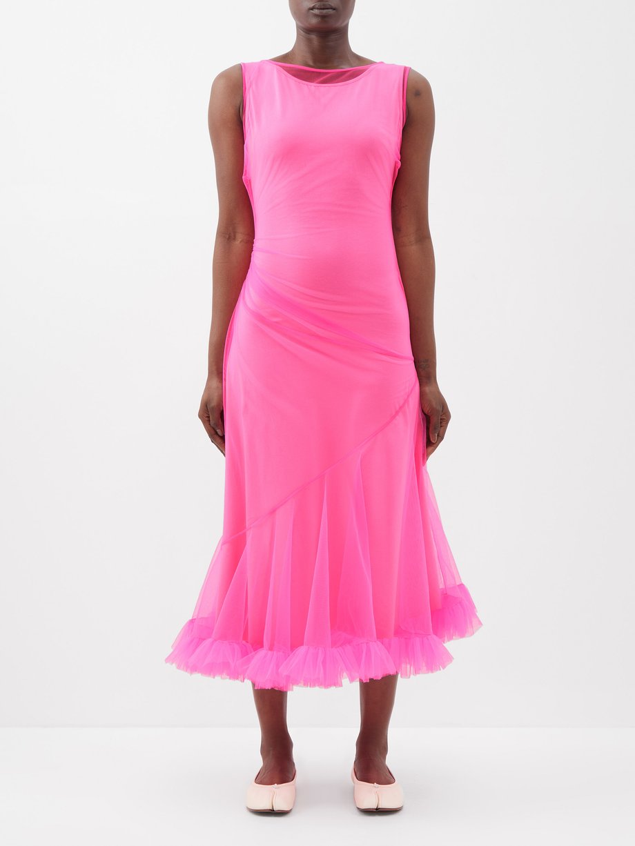 Pink Jaz ruffle-trim tulle midi dress | Molly Goddard | MATCHESFASHION UK