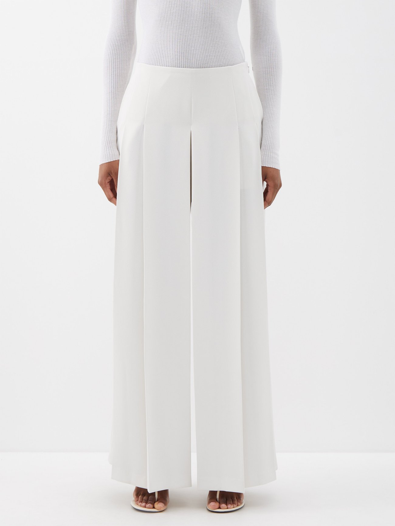 White Estelle pleated crepe wide-leg trousers | Ashlyn | MATCHES UK