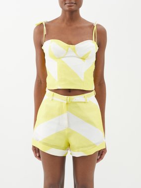 Raquel Diniz Capri geometric-print linen-blend bustier top