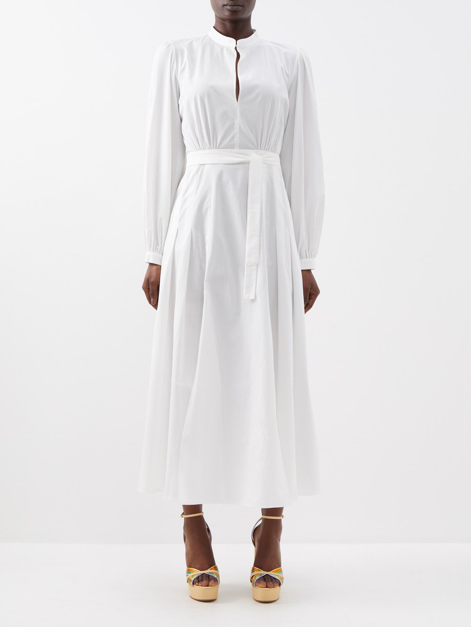White Armoni keyhole-cutout cotton-poplin midi dress | Raquel Diniz ...