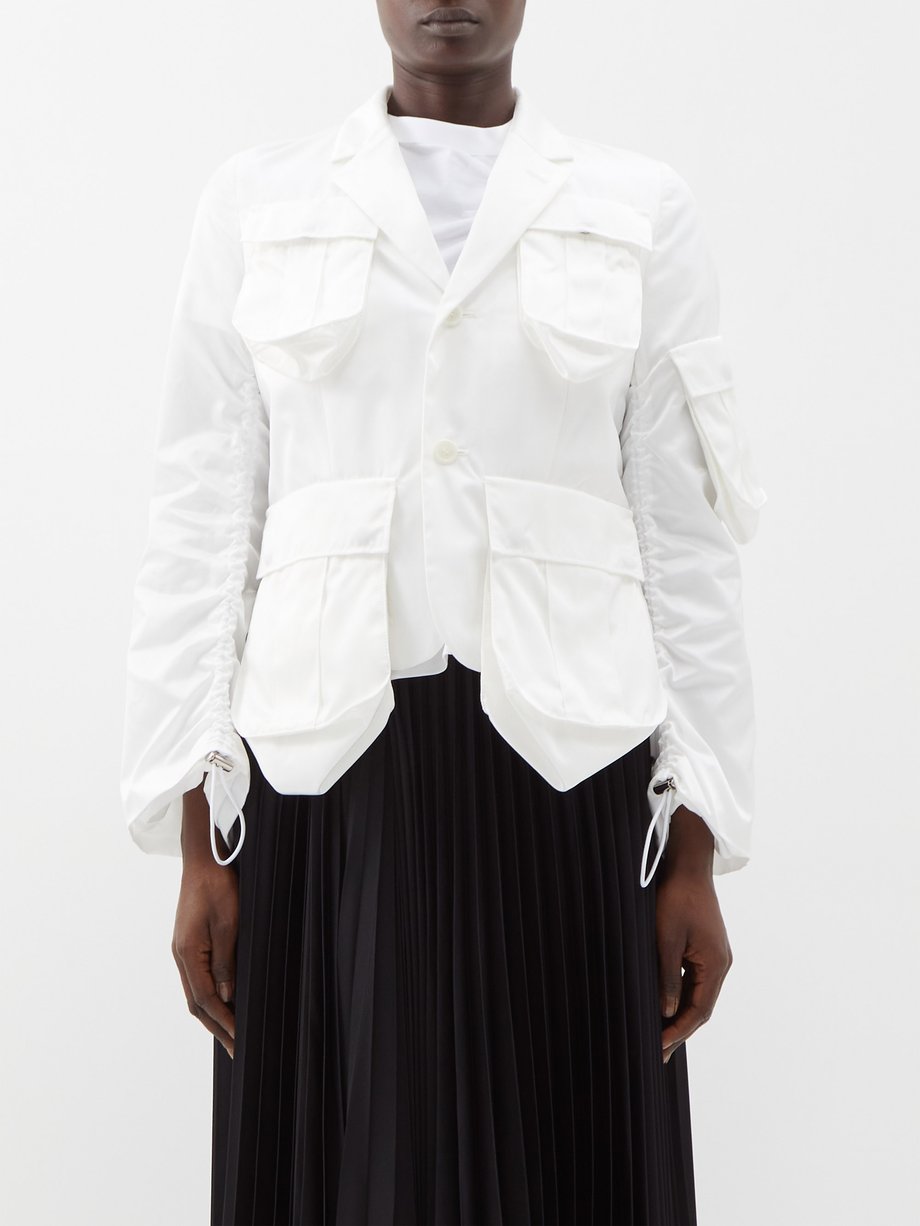 White Flap-pocket gathered-sleeve bomber jacket | Noir Kei Ninomiya ...