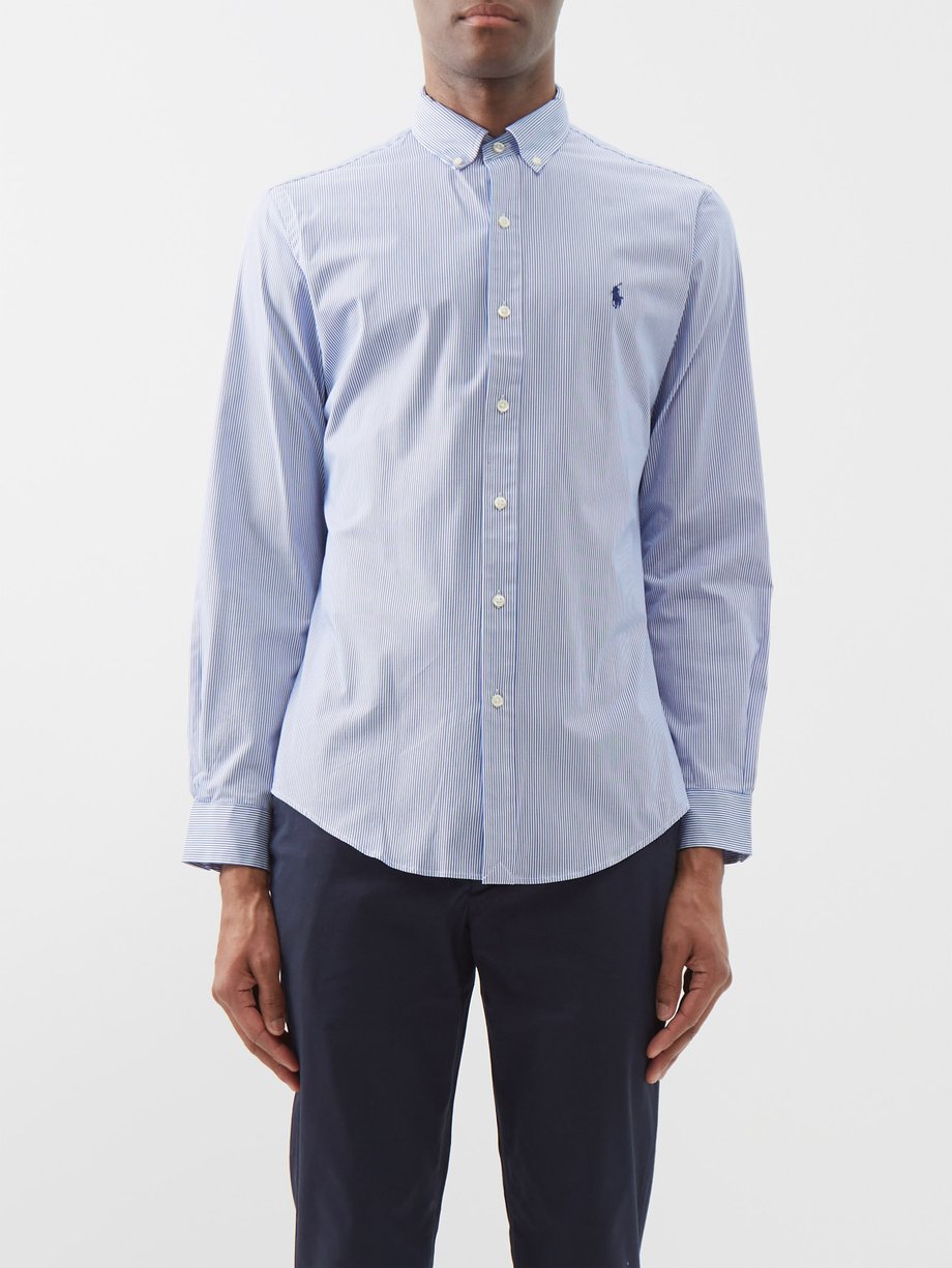 Blue Slim-fit striped cotton-poplin shirt | Polo Ralph Lauren | MATCHES UK