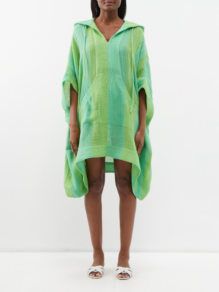 Green Hooded striped linen-blend kaftan | Lisa Marie Fernandez ...