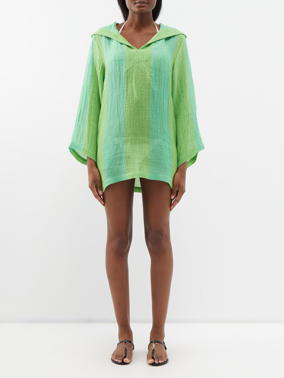 Green Hooded striped linen-blend tunic | Lisa Marie Fernandez ...