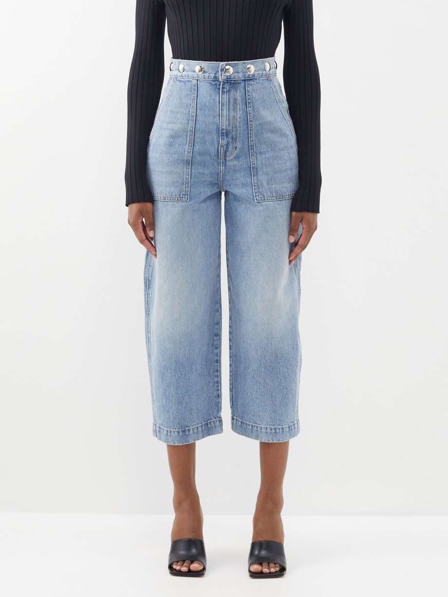 Blue Hewey studded cropped jeans | Khaite | MATCHES UK