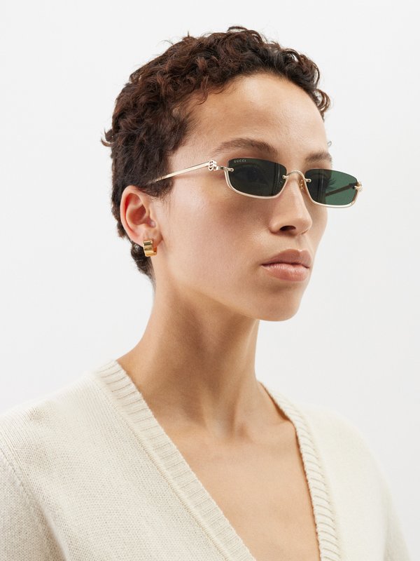 Gucci Eyewear (Gucci) Half-rim rectangular metal sunglasses