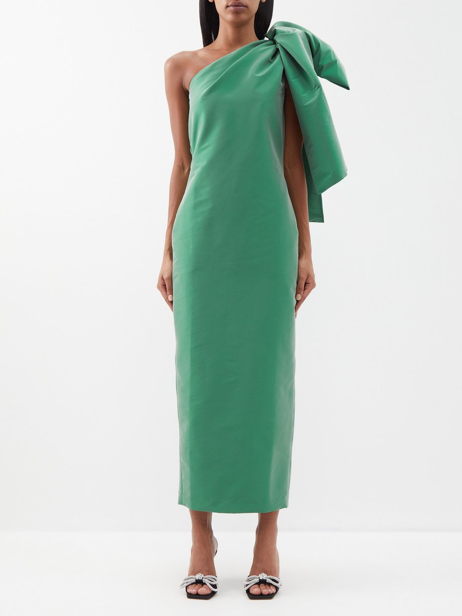 Green Josselin bow-shoulder taffeta dress | BERNADETTE | MATCHES UK