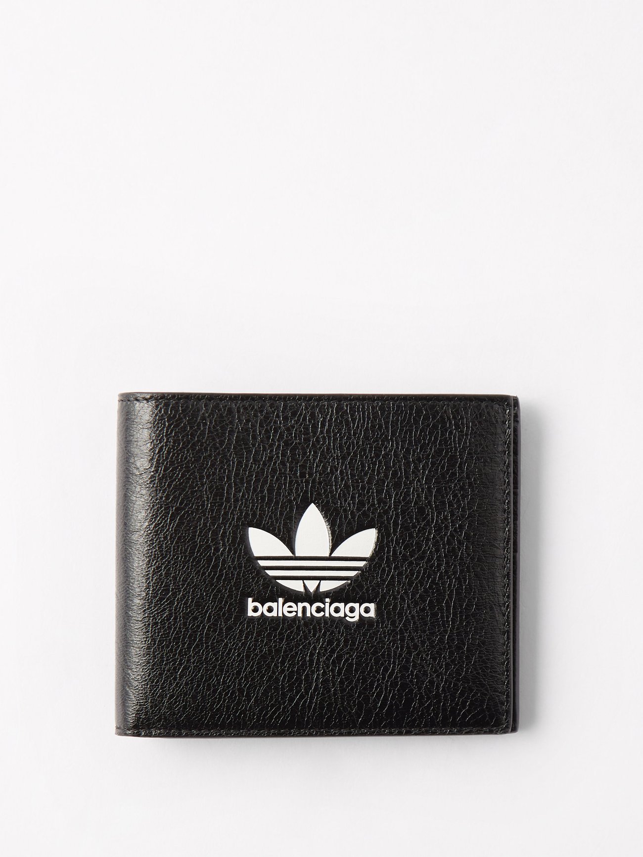 Black crinkled-leather adidas trefoil-logo X | | UK wallet MATCHES Balenciaga