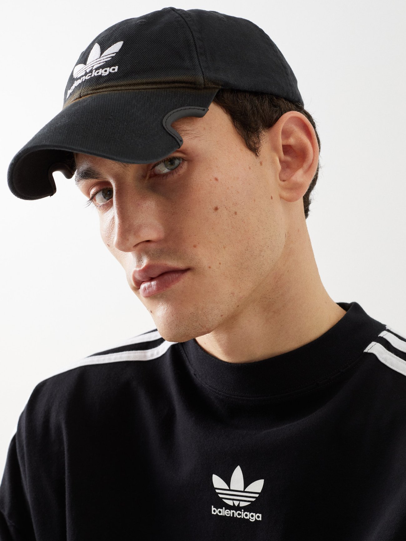 Black X adidas logo distressed cotton baseball cap | Balenciaga